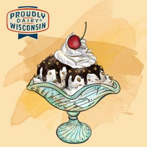 ice cream sundae, proudly dairy wisconsin logo