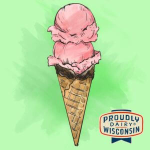 ice cream cone, proudly dairy wisconsin logo