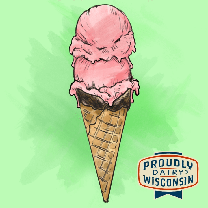 ice cream cone, proudly dairy wisconsin logo